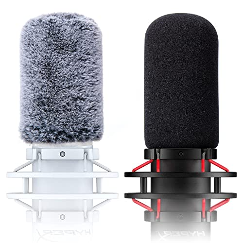 SUNMON Microphone Windscreen Pop Filter Compatible with HyperX QuadCast - Mic Foam Cover with Furry Windscreen Muff for HyperX QuadCast S，QuadCast S White (2 Pack) - Image 1