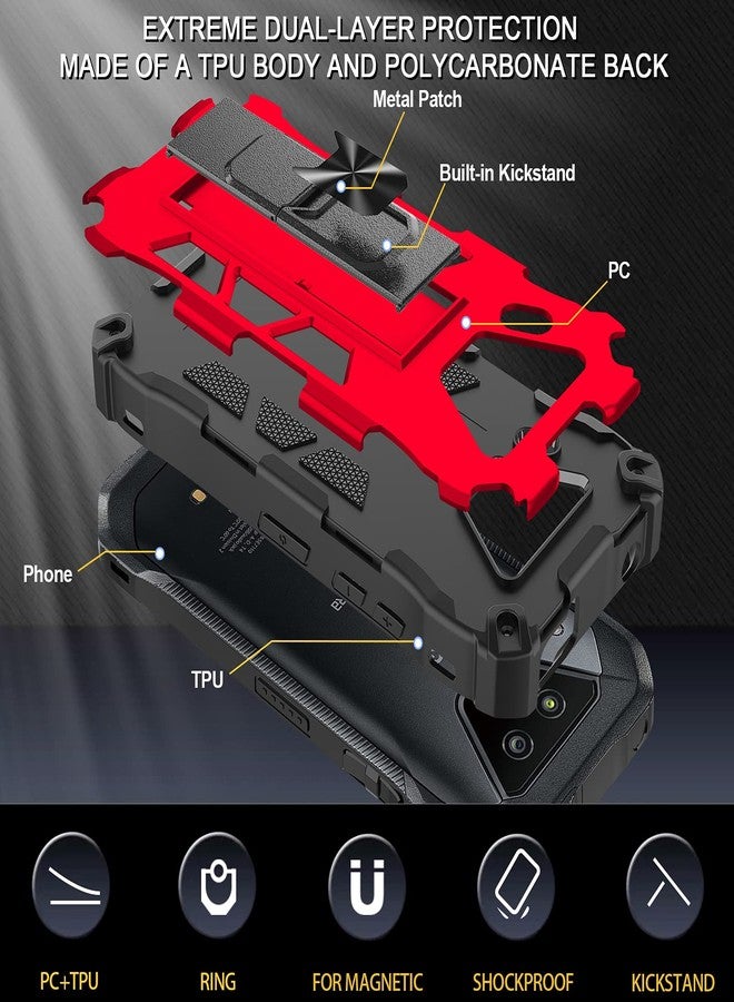 Ailiber Compatible with Kyocera DuraForce Ultra 5G, DuraForce UW E7110 Case with Screen Protector, for Magnetic Car Mount, Kickstand Holder, Armor Full Body Cover for DuraForce Ultra 5G UW-Red - Image 3