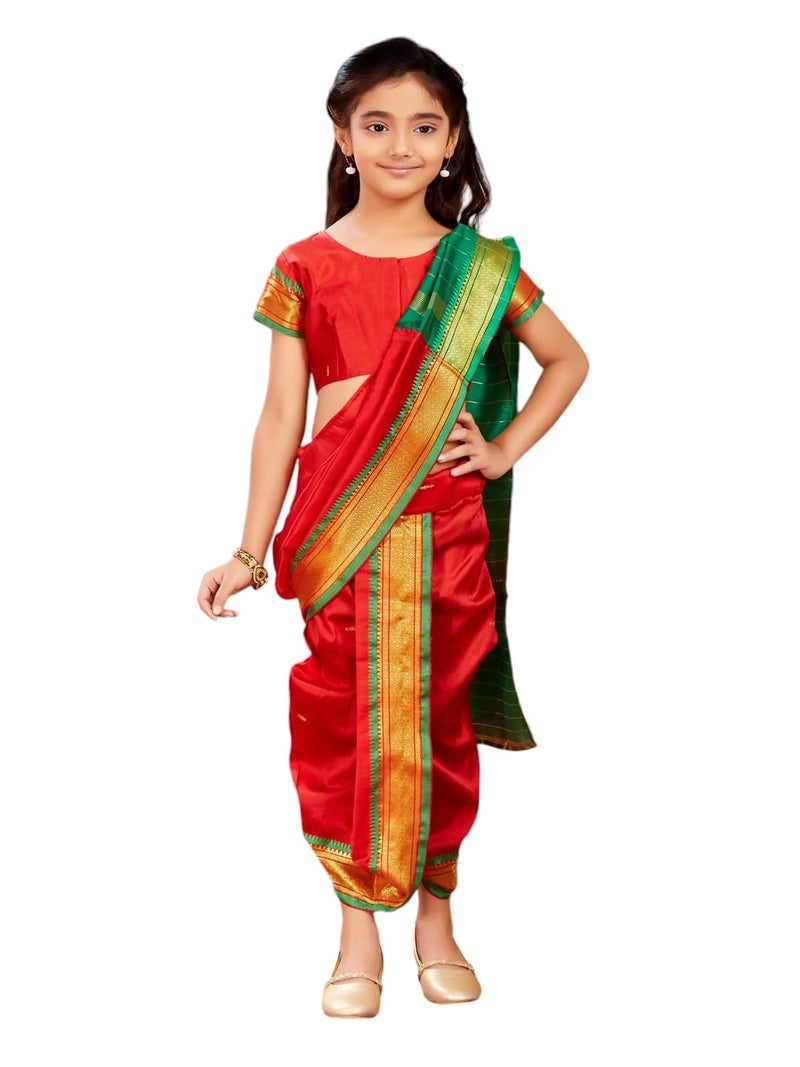 aarikka Aarika Girls Ethnic Wear Red Colour Shree Nav Saree (4-9 Years) - Image 1