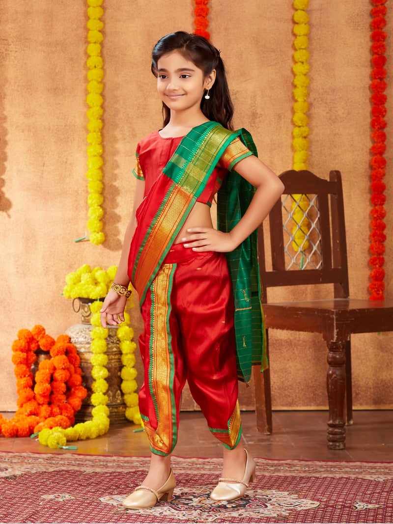 aarikka Aarika Girls Ethnic Wear Red Colour Shree Nav Saree (4-9 Years) - Image 3