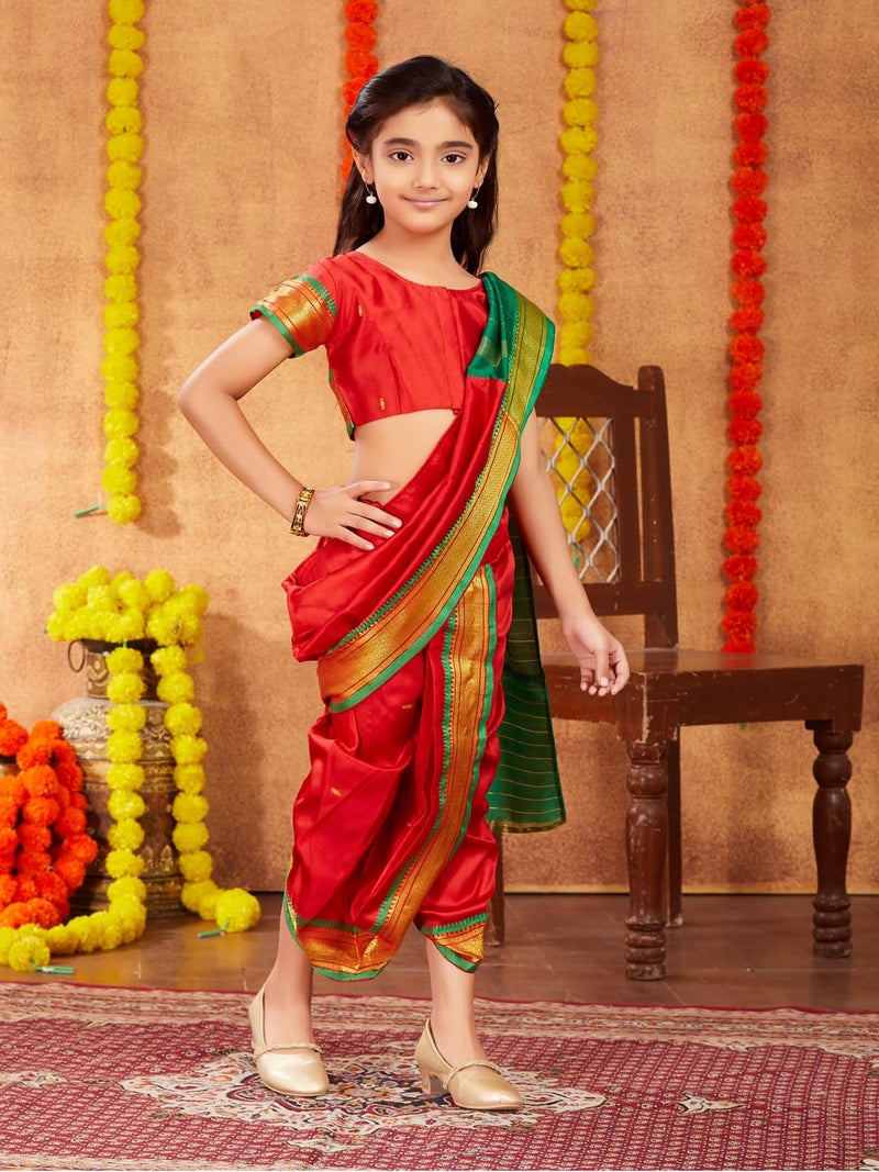 aarikka Aarika Girls Ethnic Wear Red Colour Shree Nav Saree (4-9 Years) - Image 2