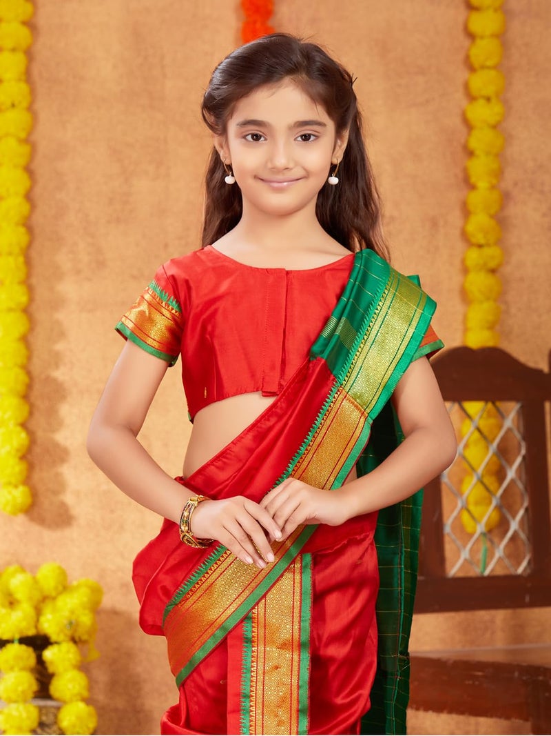 aarikka Aarika Girls Ethnic Wear Red Colour Shree Nav Saree (4-9 Years) - Image 5