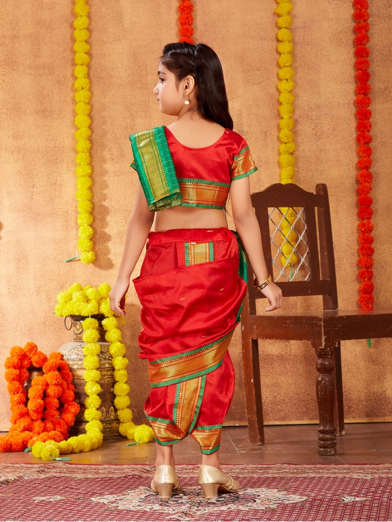 aarikka Aarika Girls Ethnic Wear Red Colour Shree Nav Saree (4-9 Years) - Image 4