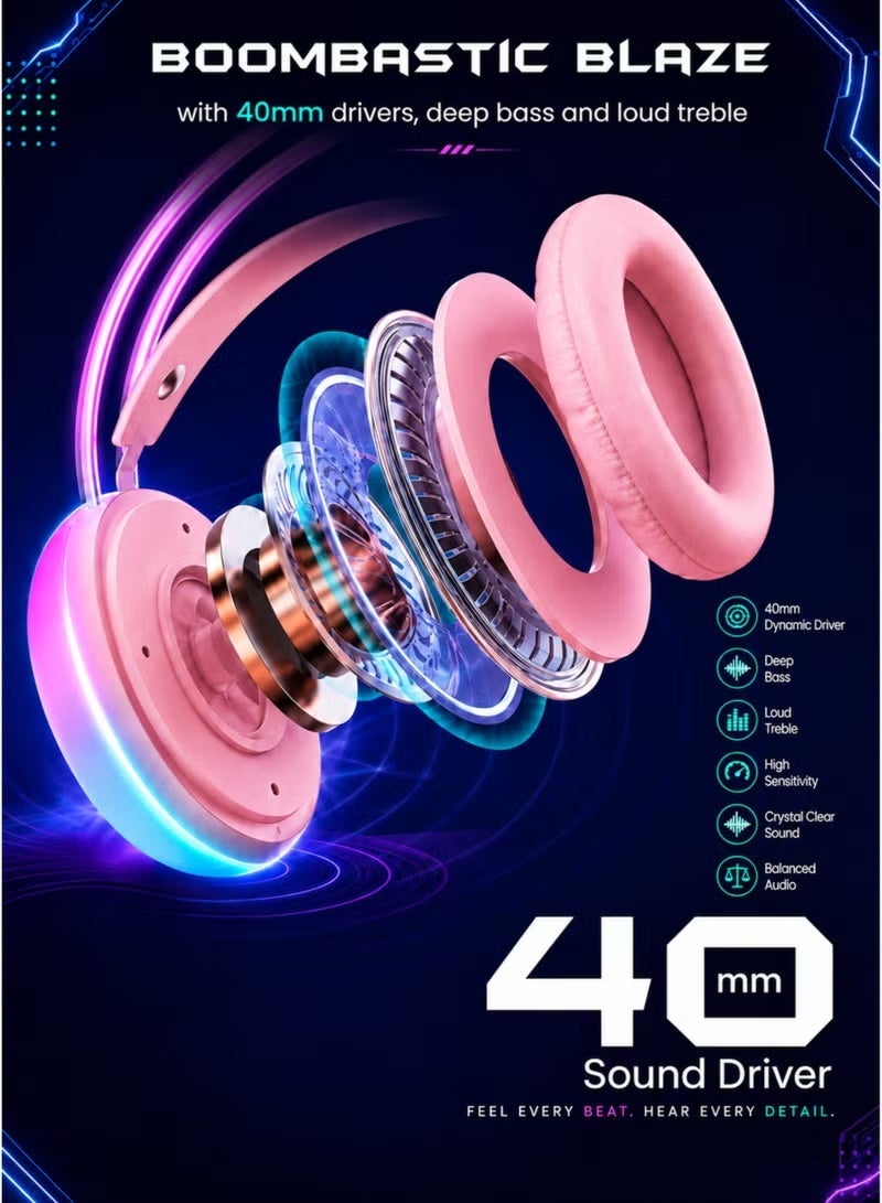 OALE RGB Wireless Gaming Headphones Bluetooth 5.4 Over Ear Stereo Headset with RGB Lighting Built In Microphone Adjustable Headband for Gaming Music Calls PC Laptop Console White - Image 4