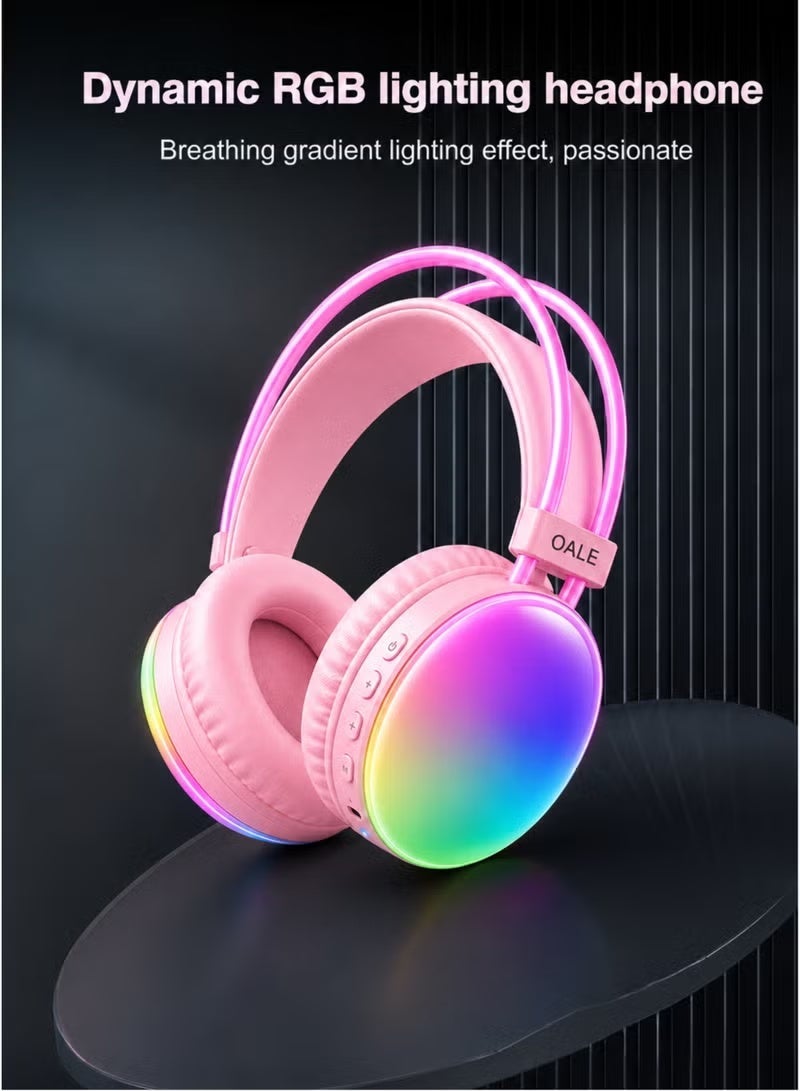 OALE RGB Wireless Gaming Headphones Bluetooth 5.4 Over Ear Stereo Headset with RGB Lighting Built In Microphone Adjustable Headband for Gaming Music Calls PC Laptop Console White - Image 2