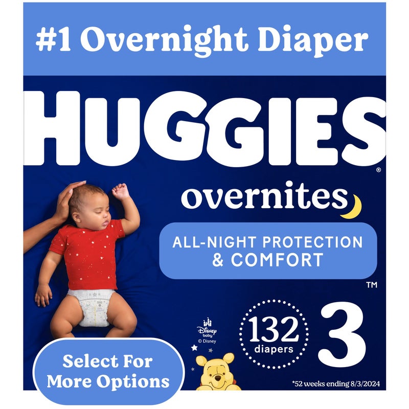 Huggies Size 3 Overnites Baby Diapers: Overnight Diapers, Size 3 (16-28 lbs), 132 Ct (2 Packs of 66) - Image 1