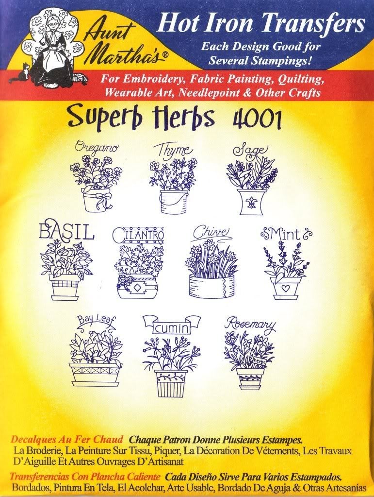 Aunt Marthas Superb Herbs Hot Iron Embroidery Transfer