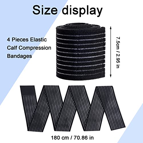 Rbenxia 4 Pieces of Black Elastic Calf Compression Bandage Adjustable Leg Compression Sleeve Knee Wraps Brace Support Bands for Stabilising Ligament Joint Pain Sport 180 cm - Image 5