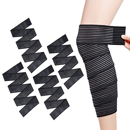 Rbenxia 4 Pieces of Black Elastic Calf Compression Bandage Adjustable Leg Compression Sleeve Knee Wraps Brace Support Bands for Stabilising Ligament Joint Pain Sport 180 cm - Image 2