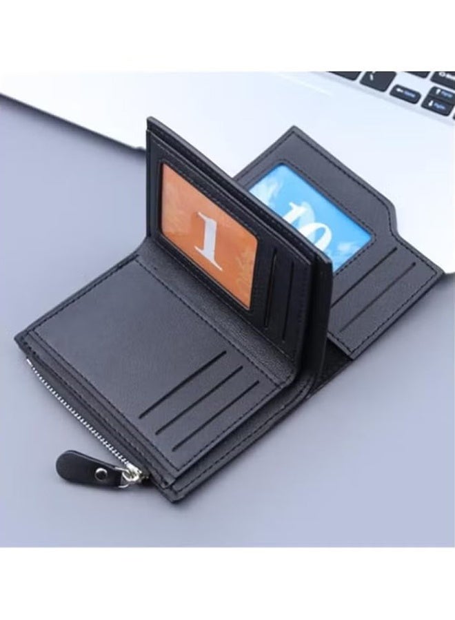 HY Men's Short Leather Wallet Three-fold Multi-Card Muti-Functional Purse 13 Credit Card Pockets with Coin Zipper Pocket & ID Window Coin Wallet Minimalist  - Image 3