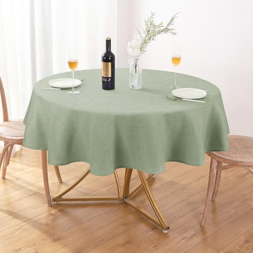 AUSSPVOCT Textured Tablecloth Round 60 Inch Waterproof Spill-Proof Wipeable Table Cloth Round Cover Wrinkle Free Circle Dining Tablecloths for Birthday Farmhouse Outdoor Party up to 44'' Dia Tables - Image 1