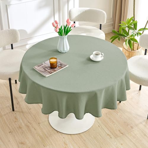 AUSSPVOCT Textured Tablecloth Round 60 Inch Waterproof Spill-Proof Wipeable Table Cloth Round Cover Wrinkle Free Circle Dining Tablecloths for Birthday Farmhouse Outdoor Party up to 44'' Dia Tables - Image 5