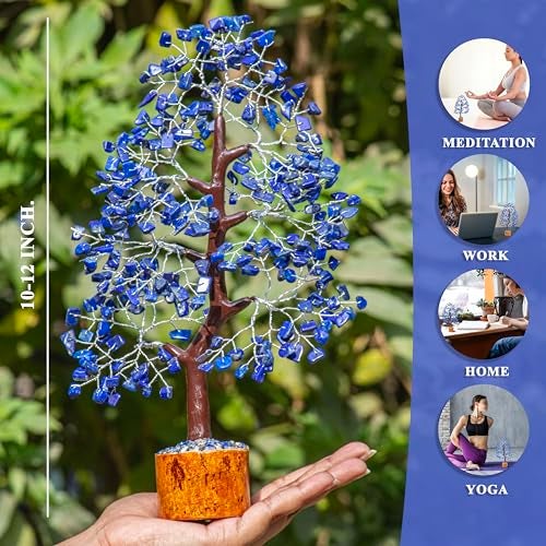HindCraft Lapis Lazuli Crystal Tree | Feng Shui Good Luck Tree for Home & Office Decor | Artificial Tree for Living Room & Hall | Unique Gift for Men & Women – Housewarming, Anniversary & Birthday - Image 2