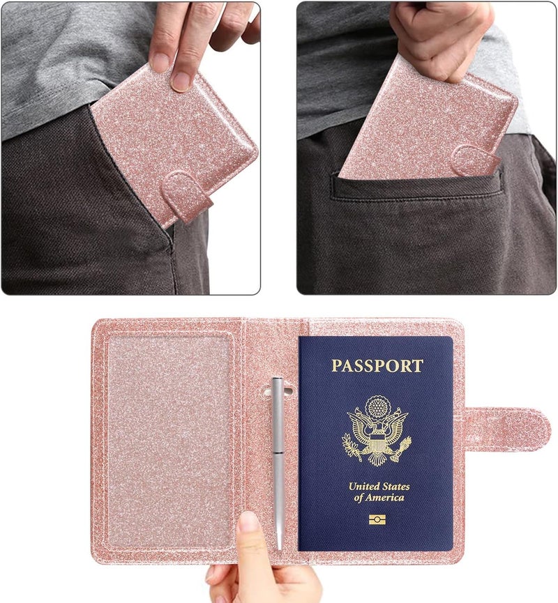 ACdream Unisex Faux Leather Passport and Vaccine Card Holder, Glitter Rose, RFID Blocking, 20 x 3.5 x 2.5 in - Image 4