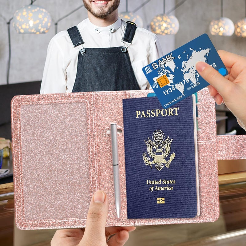 ACdream Unisex Faux Leather Passport and Vaccine Card Holder, Glitter Rose, RFID Blocking, 20 x 3.5 x 2.5 in - Image 2