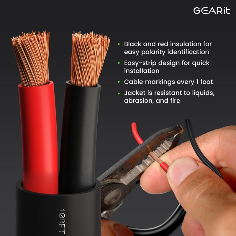 GearIT GearIT 14/2 Speaker Wire (100 Feet) 14AWG Gauge - Outdoor Direct Burial in Ground/in Wall / CL3 CL2 Rated / 2 Conductors - OFC Oxygen-Free Copper, Black 100ft  - Image 2
