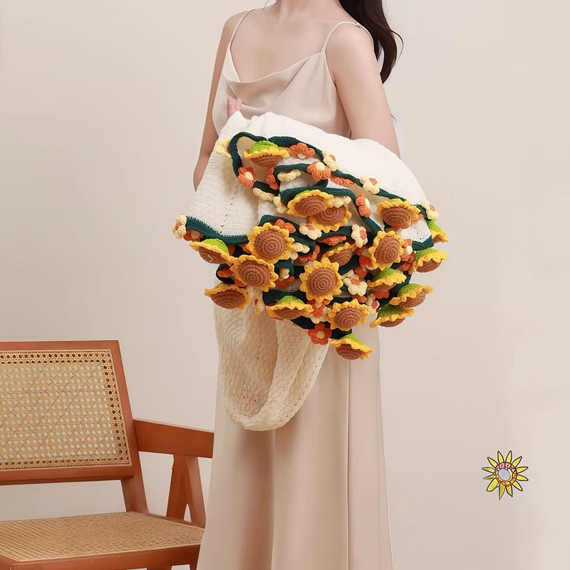 Hand Crocheted Sunflower and Small Daisy Blanket 32 Inches Soft Gift - Image 5