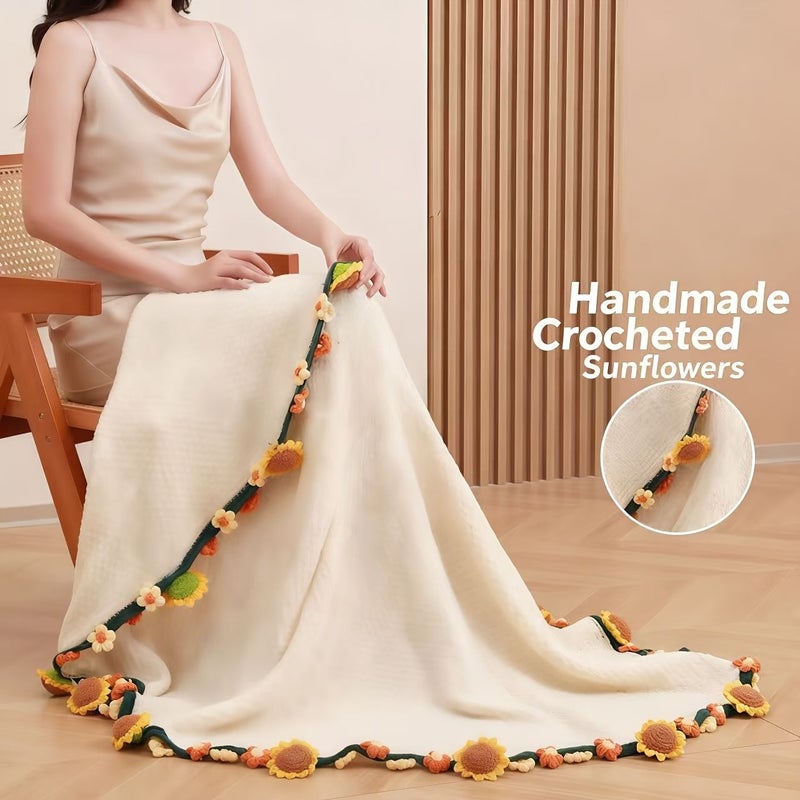 Hand Crocheted Sunflower and Small Daisy Blanket 32 Inches Soft Gift - Image 4