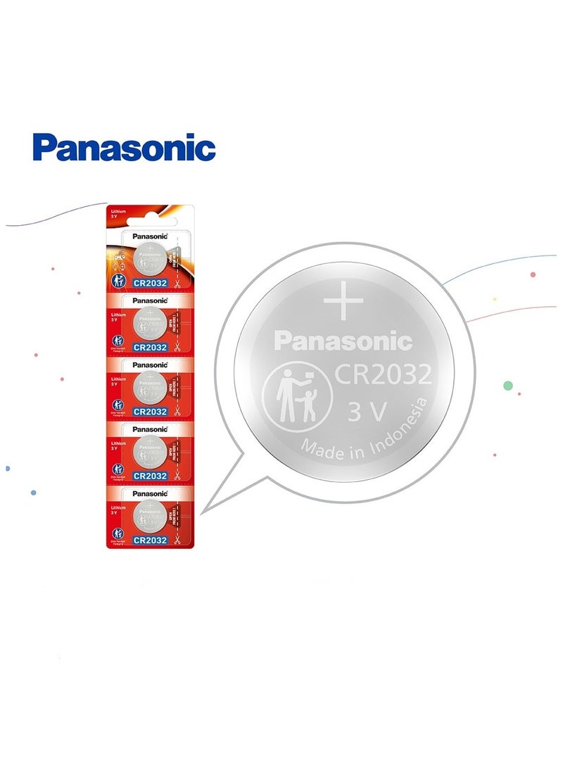 5-Pieces Panasonic CR2032 Lithium 3V Indonesia Batteries