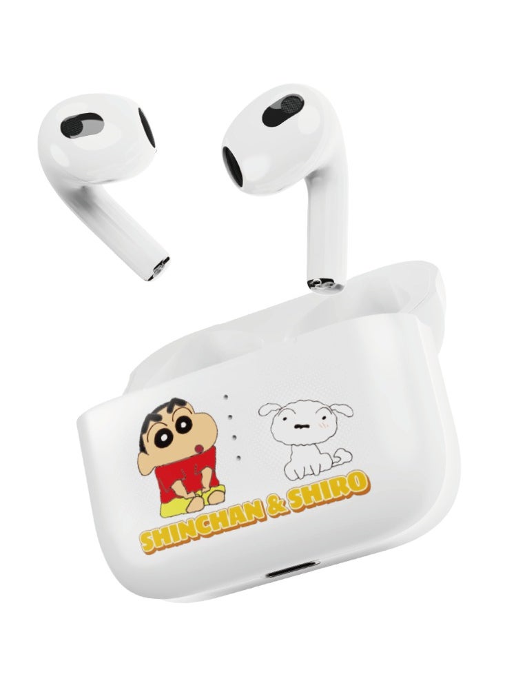 Rock Crayon ShinChan True Wireless Earbuds Hi-Fi Stereo Audio with 13mm Driver, Call Noise Cancellation, Powerful Bass, 18H Playtime, Bluetooth 5.3,  Comfort Fit Semi-In Ear Design Cartoon Cute Headphones White  - Image 1