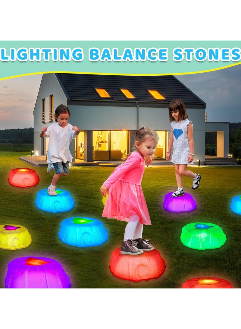 يونيكبيبي حجارة التوازن المضيئة للأطفال، لعبة حسيّة للمسار الحركي، أحجار قفز قابلة للتكديس مع أضواء LED، ألعاب آمنة غير قابلة للانزلاق، لتحسين التوازن والمهارات الحركية، 6 قطع للداخل والخارج - Image 1