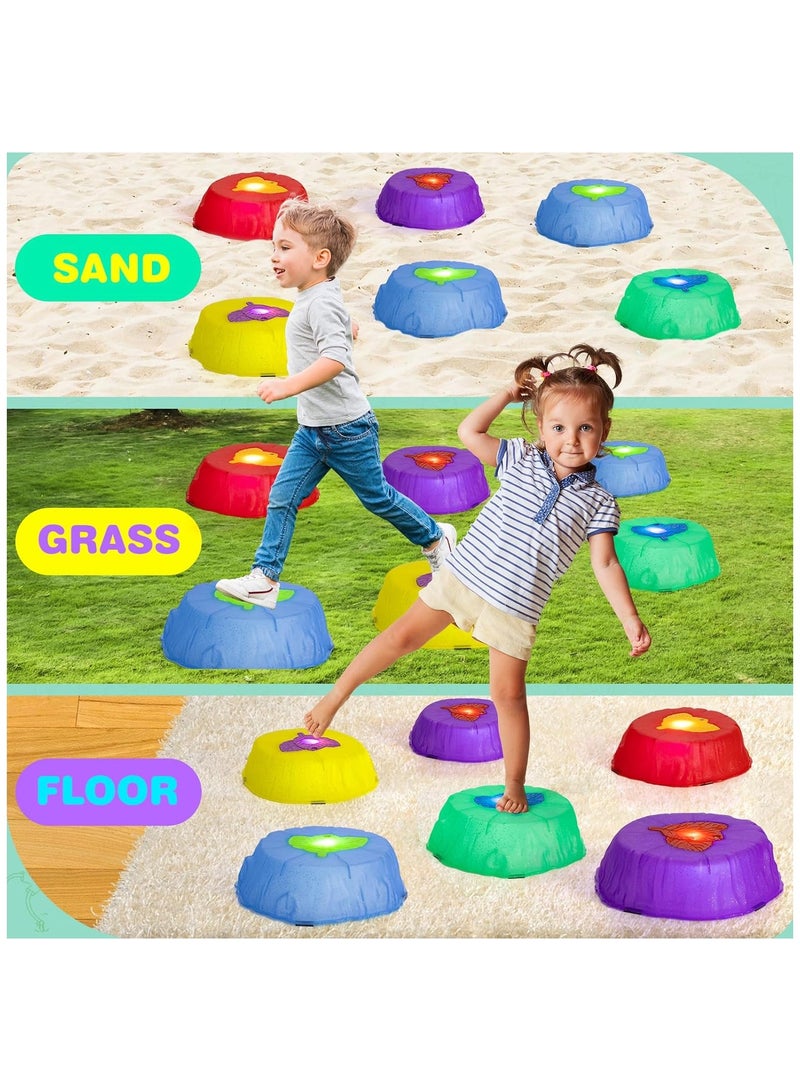 يونيكبيبي حجارة التوازن المضيئة للأطفال، لعبة حسيّة للمسار الحركي، أحجار قفز قابلة للتكديس مع أضواء LED، ألعاب آمنة غير قابلة للانزلاق، لتحسين التوازن والمهارات الحركية، 6 قطع للداخل والخارج - Image 3