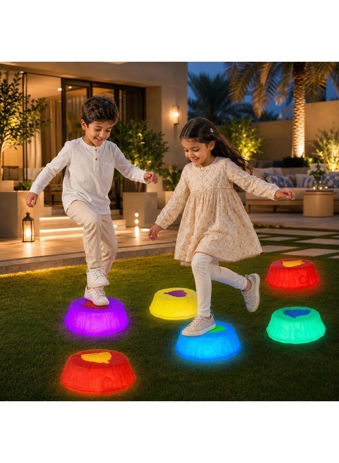 يونيكبيبي أحجار التوازن المضيئة للأطفال مع أضواء LED – 6 قطع، احجار توازن وقفز غير قابلة للانزلاق وقابلة للتكديس، العاب خارجيه وداخلية لتنمية المهارات الحركية للأطفال من عمر 3 سنوات فأكثر - Image 1