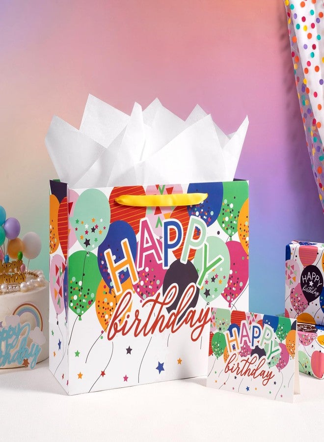 WRAPAHOLIC 13" Large Birthday Gift Bag with Card and Tissue Paper - Colorful Balloons and Happy Bday Lettering Paper Bags for Bday Party Supplies - Image 4