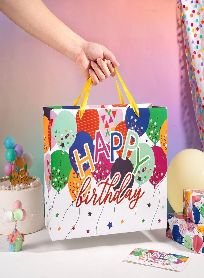 WRAPAHOLIC 13" Large Birthday Gift Bag with Card and Tissue Paper - Colorful Balloons and Happy Bday Lettering Paper Bags for Bday Party Supplies - Image 5