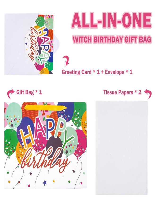 WRAPAHOLIC 13" Large Birthday Gift Bag with Card and Tissue Paper - Colorful Balloons and Happy Bday Lettering Paper Bags for Bday Party Supplies - Image 3