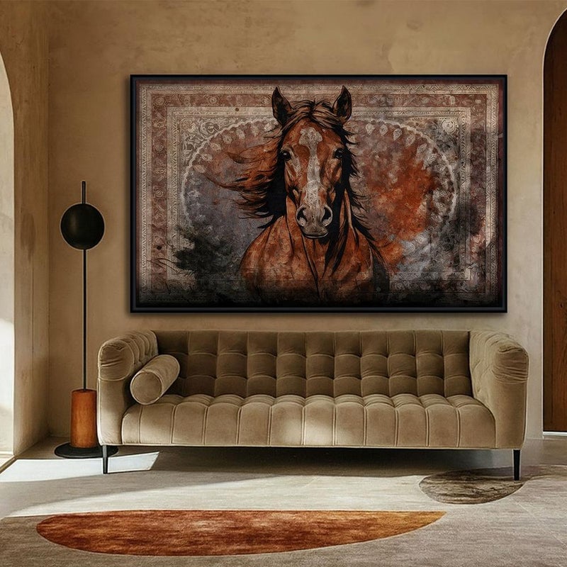 ماركتنا لوحة قماشية بتصميم حصان مع برواز مجوف مقاس (70×50) قطعة واحدة - Image 1