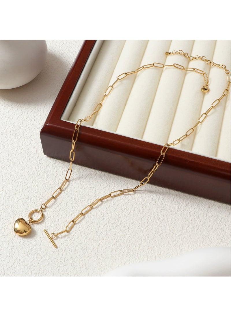 Gold‑Tone Heart Toggle Chain Necklace, Perfect for Weddings, Eid, Office, Brunch & Evening Events  - Image 4