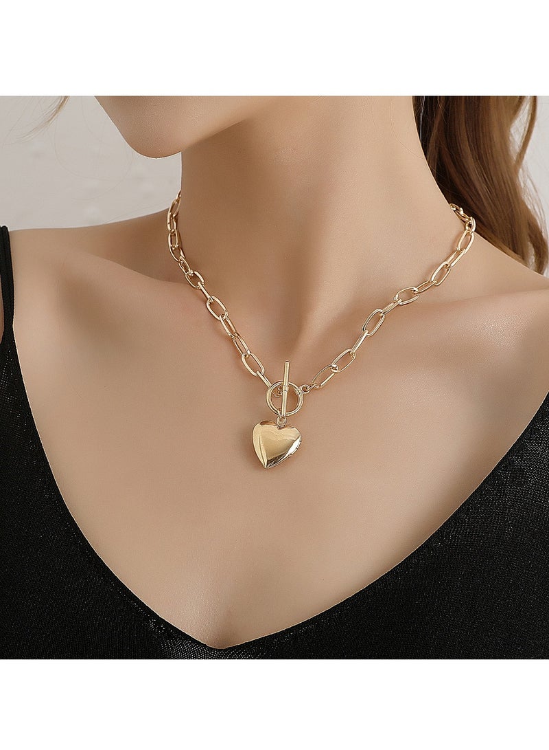 Gold‑Tone Heart Toggle Chain Necklace, Perfect for Weddings, Eid, Office, Brunch & Evening Events  - Image 1