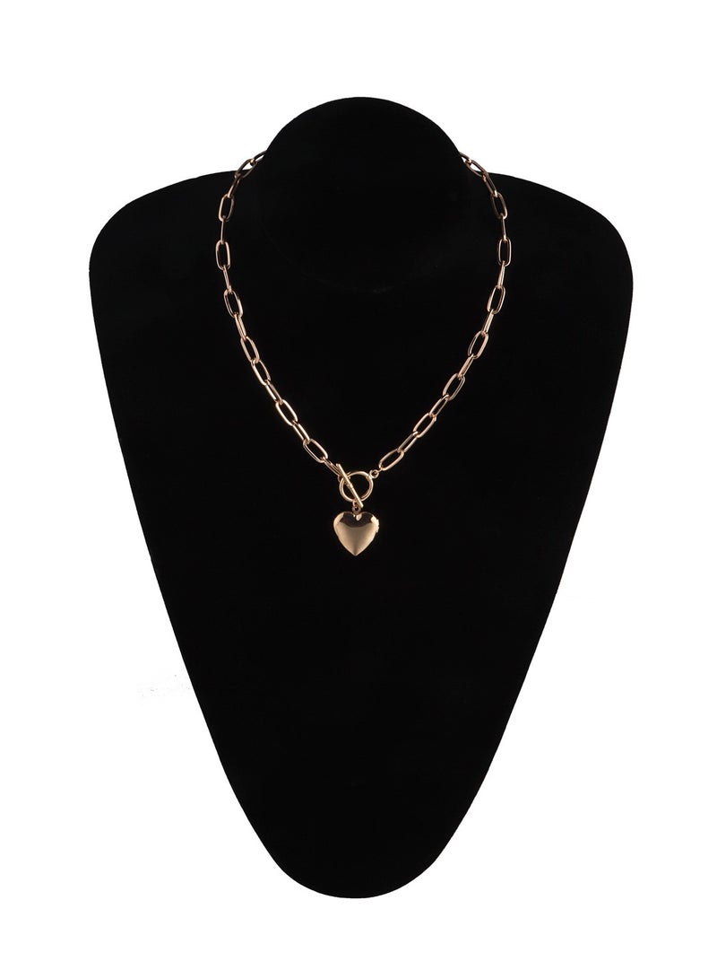 Gold‑Tone Heart Toggle Chain Necklace, Perfect for Weddings, Eid, Office, Brunch & Evening Events  - Image 3