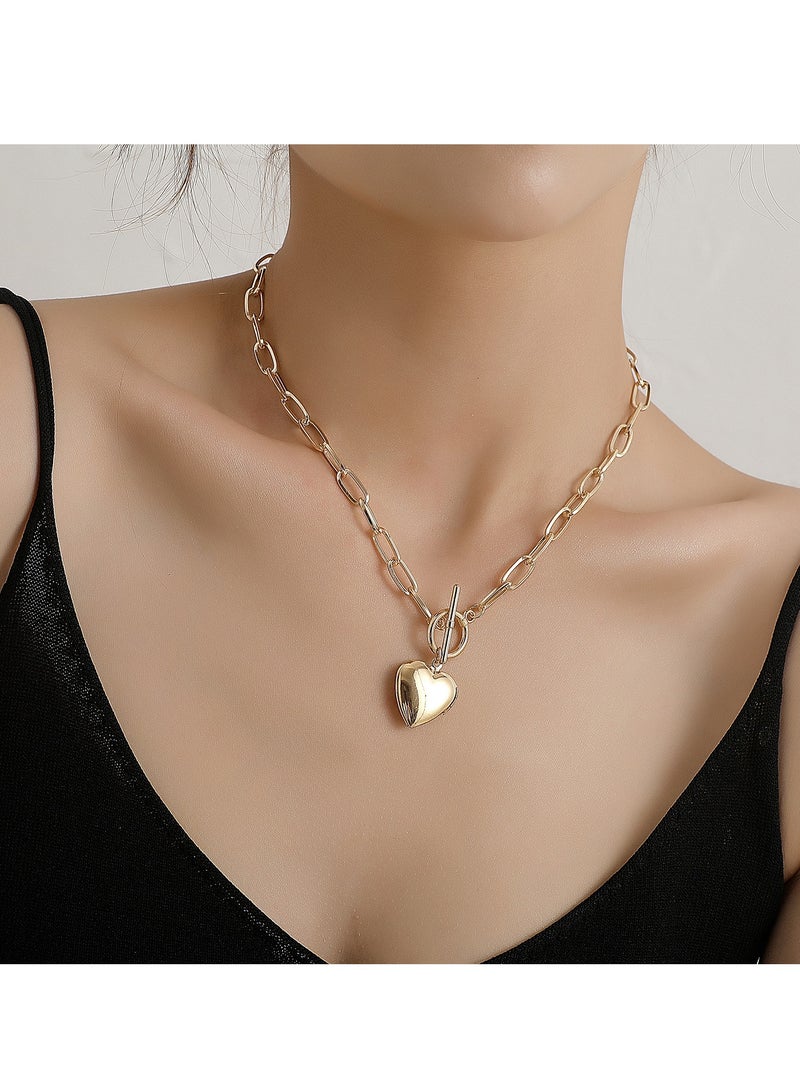 Gold‑Tone Heart Toggle Chain Necklace, Perfect for Weddings, Eid, Office, Brunch & Evening Events  - Image 2