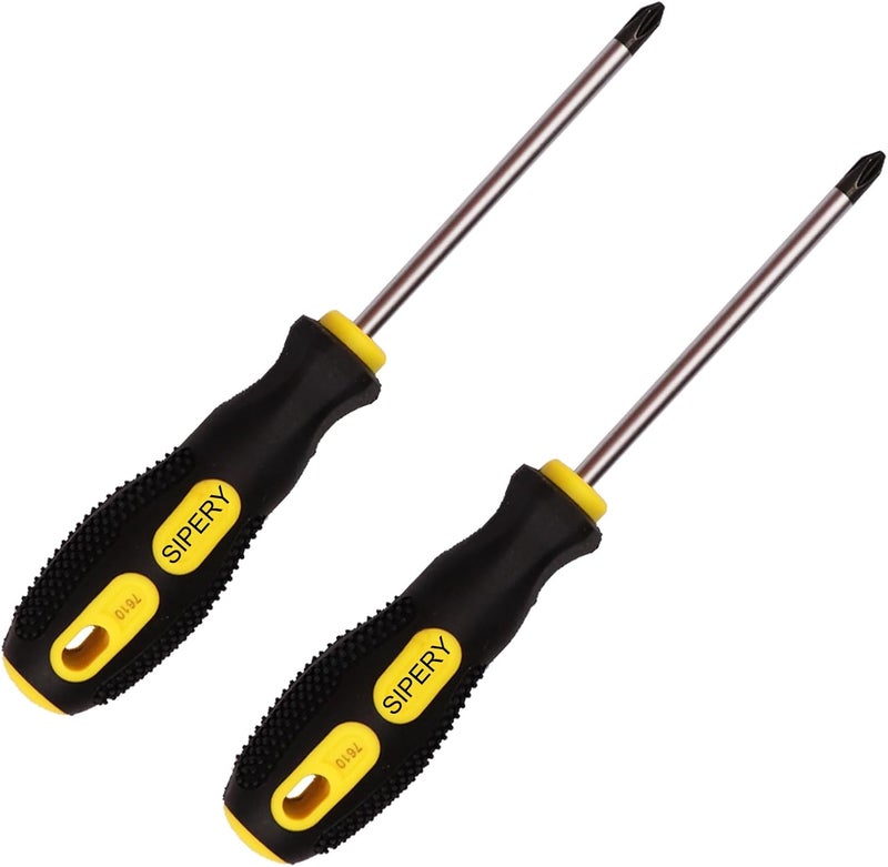 Sipery 2 Pack Phillips Screwdriver - 4 Inch Shaft, Cross-head 6mm PH2 Magnetic Extended Screwdriver With Rubber Handle - Image 1