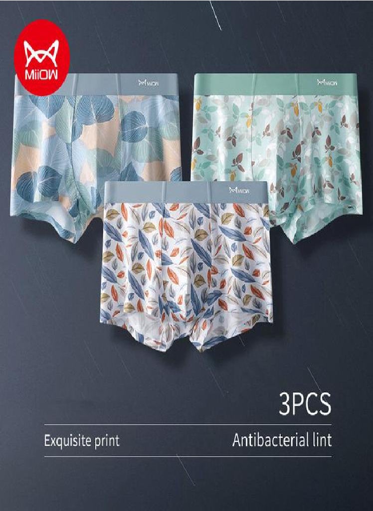MIIOW - 3Pcs Fashion Print Men Underwear Refreshing Antibacterial Boxer Underpants Recycled Fiber U Pouch Boxershorts Man Panties - Image 1