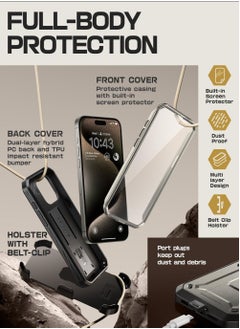 SupCase Unicorn Beetle Pro Case for iPhone 15 Pro Max 6.7 inch Built In Screen Protector and Kickstand and Belt Clip Heavy Duty Rugged Case Tigray  - Image 4