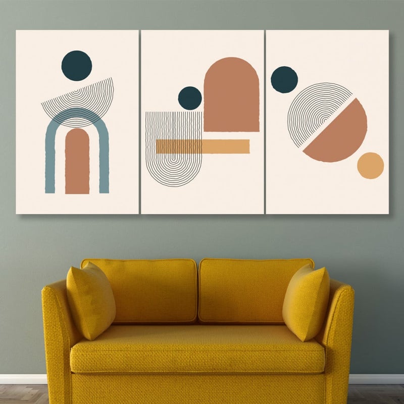 Marktna Three modern canvas paintings with an abstract art design, with a hollow frame, measuring (150×70), three pieces - Image 1