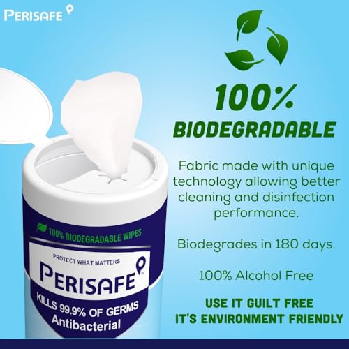 PERISAFE Multipurpose Disinfectant Wipes For Surfaces & Skin-100 Wipes | 100% Biodegradable | Antibacterial | 2-IN-1- Kills Germs & Cleans Tough Messes | Fresh Mint - Image 2
