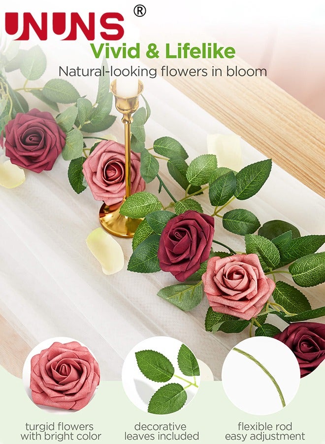 UNUNS Artificial Flowers Real Looking,25 Pcs Fake Roses With Stems,Ealistic Fake Roses For DIY Wedding Bouquets,Floral Arrangements Party,Tables Home Decorations-Shades of Dusty Rose - Image 2