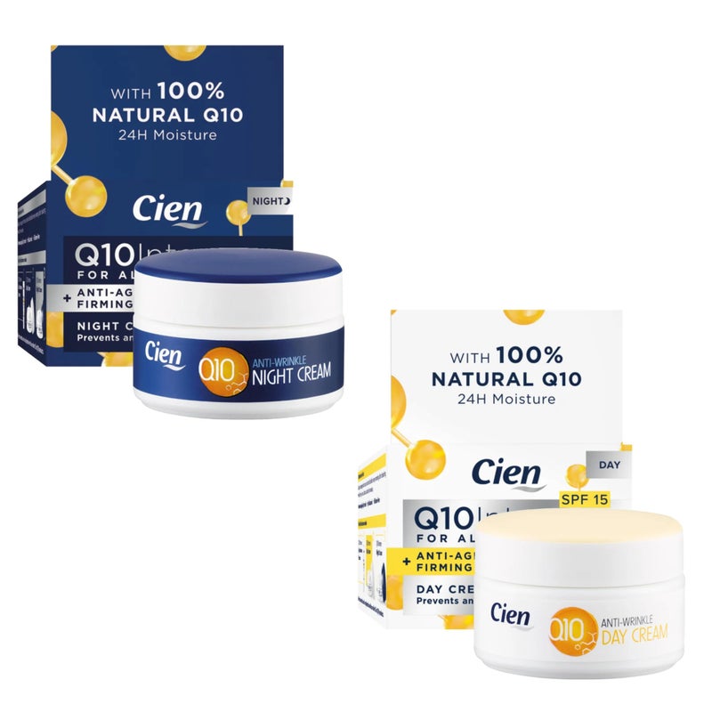 Cien Set of 2 x 50 ml Cien Anti-Wrinkle DAY + NIGHT CREAM - with q10, Hyaluronic Acid & Vitamin E by Cien - Image 1