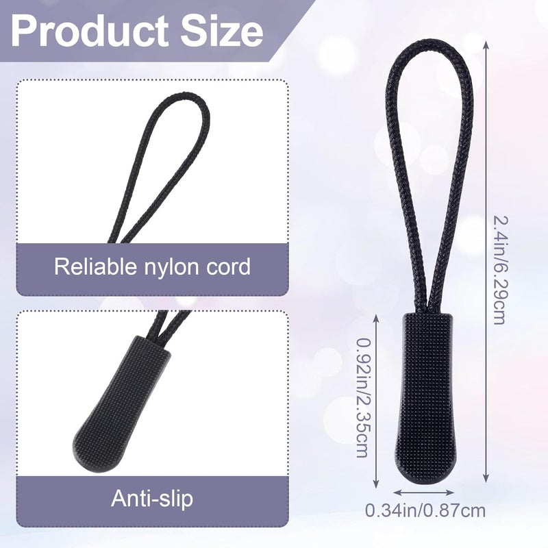 OIIKI OIIKI 60PCS Black Zipper Pull Replacement Upgraded Zipper Pulls Tab Zipper Cord Extension Fixer for Jackets Backpack Bags Clothing Luggage - Image 2