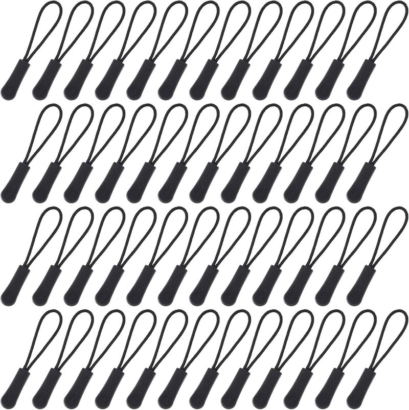 OIIKI OIIKI 60PCS Black Zipper Pull Replacement Upgraded Zipper Pulls Tab Zipper Cord Extension Fixer for Jackets Backpack Bags Clothing Luggage - Image 1