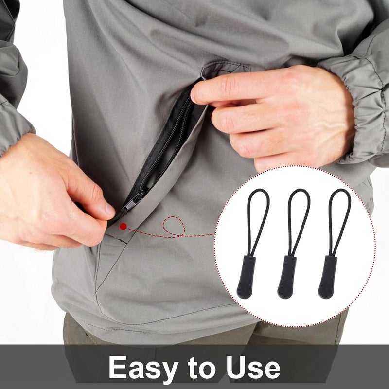 OIIKI OIIKI 60PCS Black Zipper Pull Replacement Upgraded Zipper Pulls Tab Zipper Cord Extension Fixer for Jackets Backpack Bags Clothing Luggage - Image 5