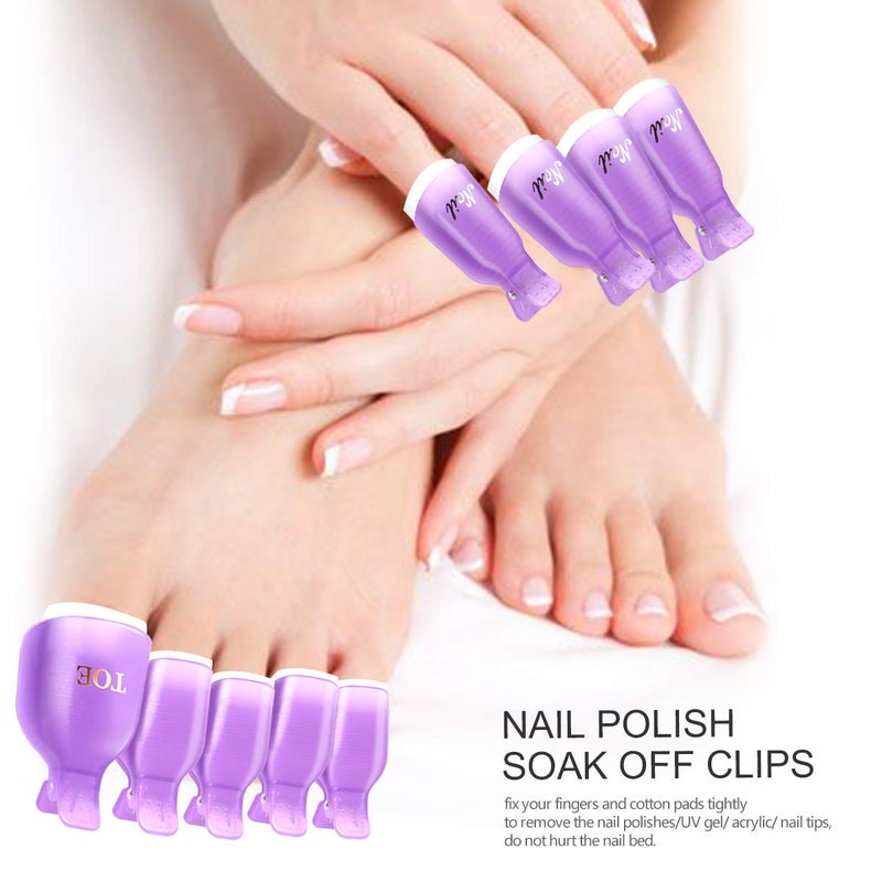 Teenitor Gel Nail Polish Remover Kit - Nail Clips, Remover Pads, Cuticle Peeler, Nail File, Buffer, Brushes & Soak Off Clips for Hands & Toes - Purple - Image 3