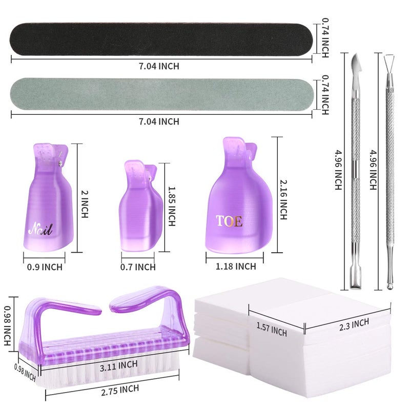 Teenitor Gel Nail Polish Remover Kit - Nail Clips, Remover Pads, Cuticle Peeler, Nail File, Buffer, Brushes & Soak Off Clips for Hands & Toes - Purple - Image 2