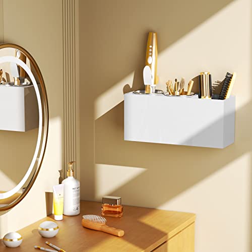 NIUBEE Wall Mount Hair Styling Tool Organizer - Bathroom Cabinet Holder for Blow Dryers, Flat Irons, Curling Irons - White - Image 4