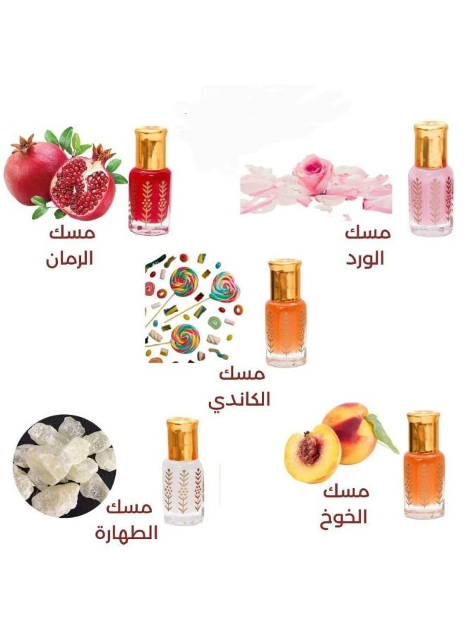 مجموعة المسك، روز مسك، الرمان، الخوخ، كاندي، طهارة، 5 قطع 6 ملي
