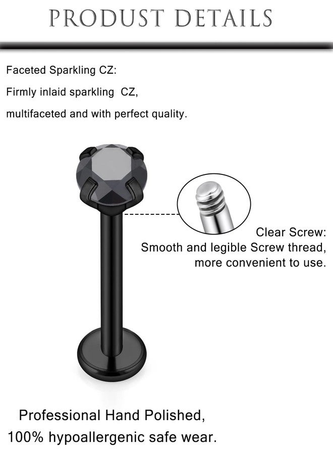 Hoeudjo Helix Piercing Jewelry Stainless Steel Tragus Piercing Jewelry Medusa Piercings Monroe Labret Ashley Lip Rings for Women Post Length 6mm 8mm 10mm Black - Image 3